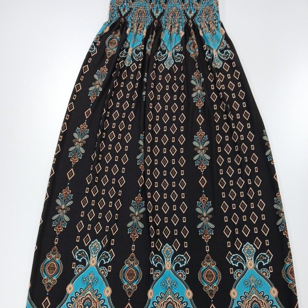 Bailey Blue Strapless Tube Top Maxi Dress Chocolate Teal Multicolor Y2K 90s LG